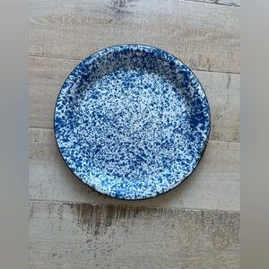 Blue Speckled Metal Enamel Serving Plate / Bowl Enamelware Vintage